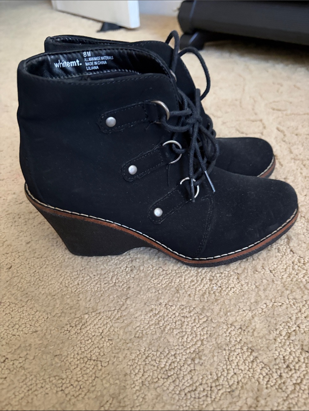 Vionic Black Lace-Up Wedge Ankle Booties